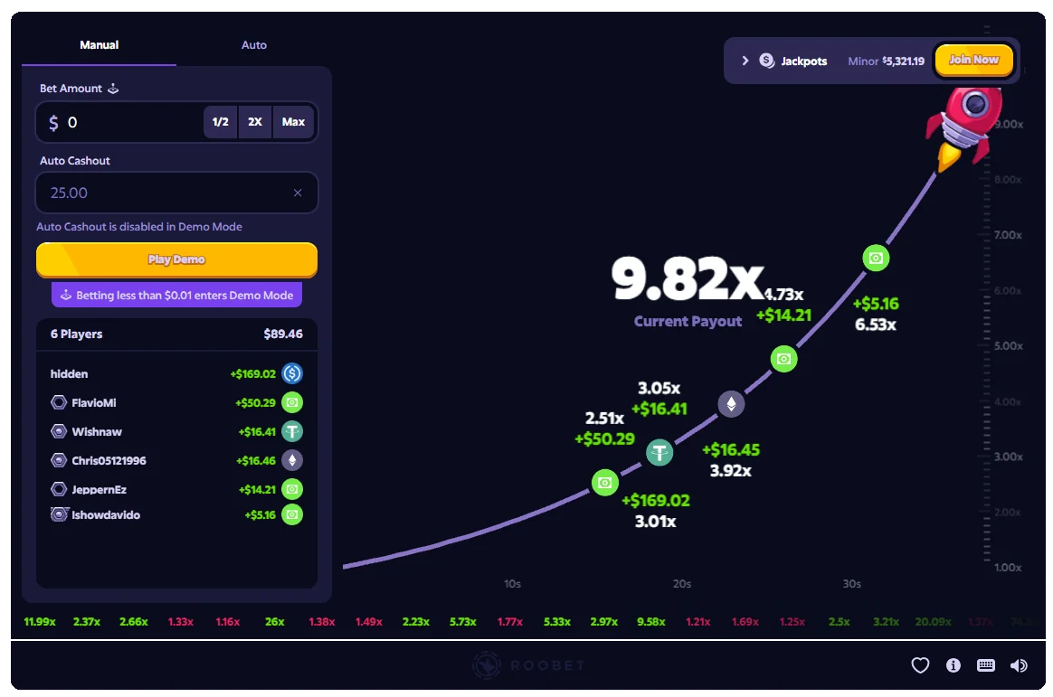 Roobet Crash game interface